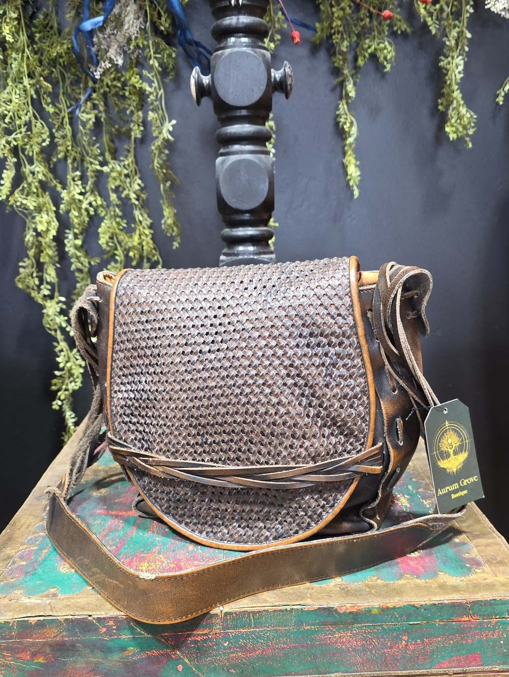 Patricia Nash Brown Woven Leather Shoulder Bag